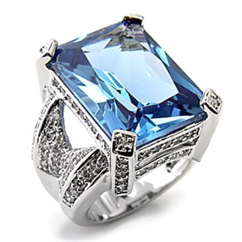 Sterling SilverBlue CZ Emerald Cut Bow Pave Cocktail Ring