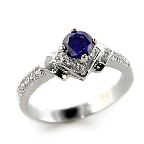 Sterling SilverBlue CZ Round Pave Cathedral Solitaire Ring