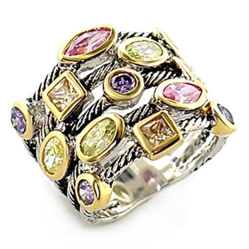 Brass Multi CZ Cable Twist Multi Stone Wide Band Ring