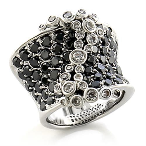 Brass Black White CZ Round Bezel Wide Band Ring