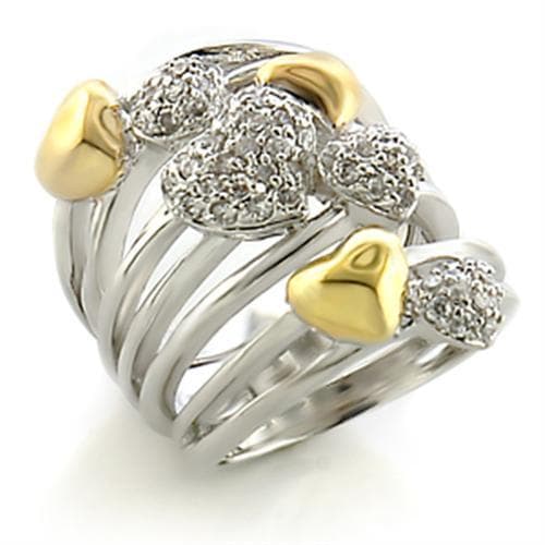 Brass Two Tone Gold Heart CZ Pave Stack Ring