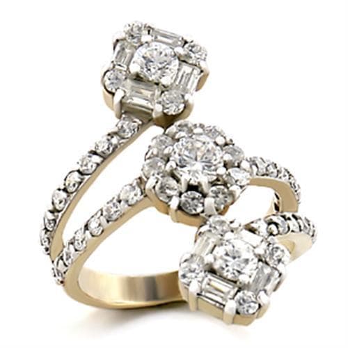 Brass Gold CZ Multi Shape Cluster Open Cocktail Ring