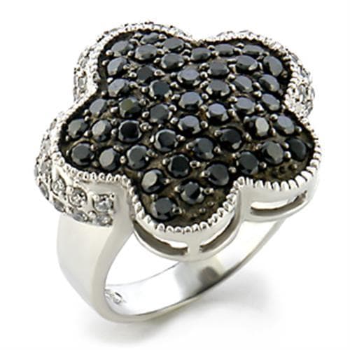 Brass Black CZ Round Pave Flower Dome Ring