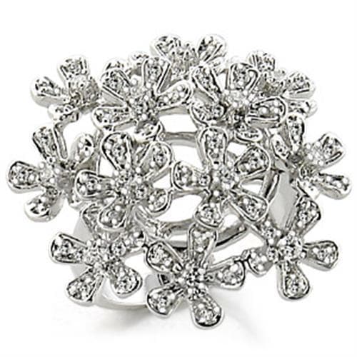 Brass CZ Snowflake Flower Cluster Cocktail Ring