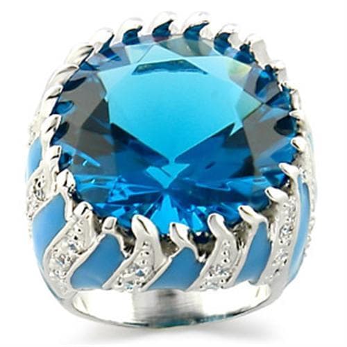 Brass Blue Topaz CZ Cushion Crown Cocktail Ring
