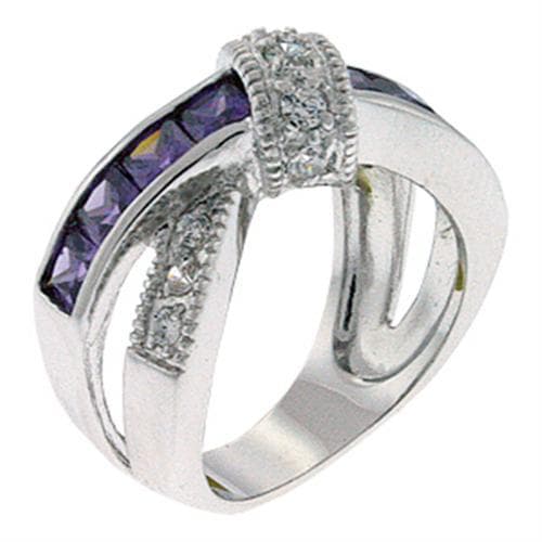 Brass Purple CZ Princess Channel Bypass Cocktail Ring