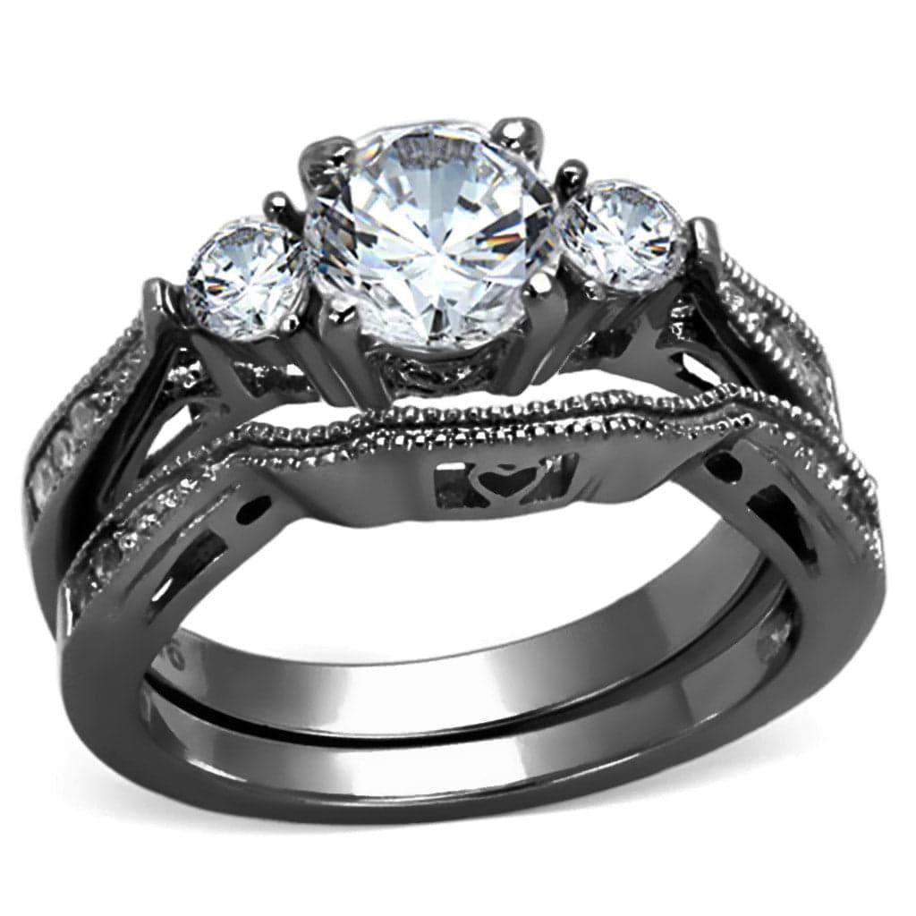 Stainless Steel Black IP CZ Round Solitaire Ring