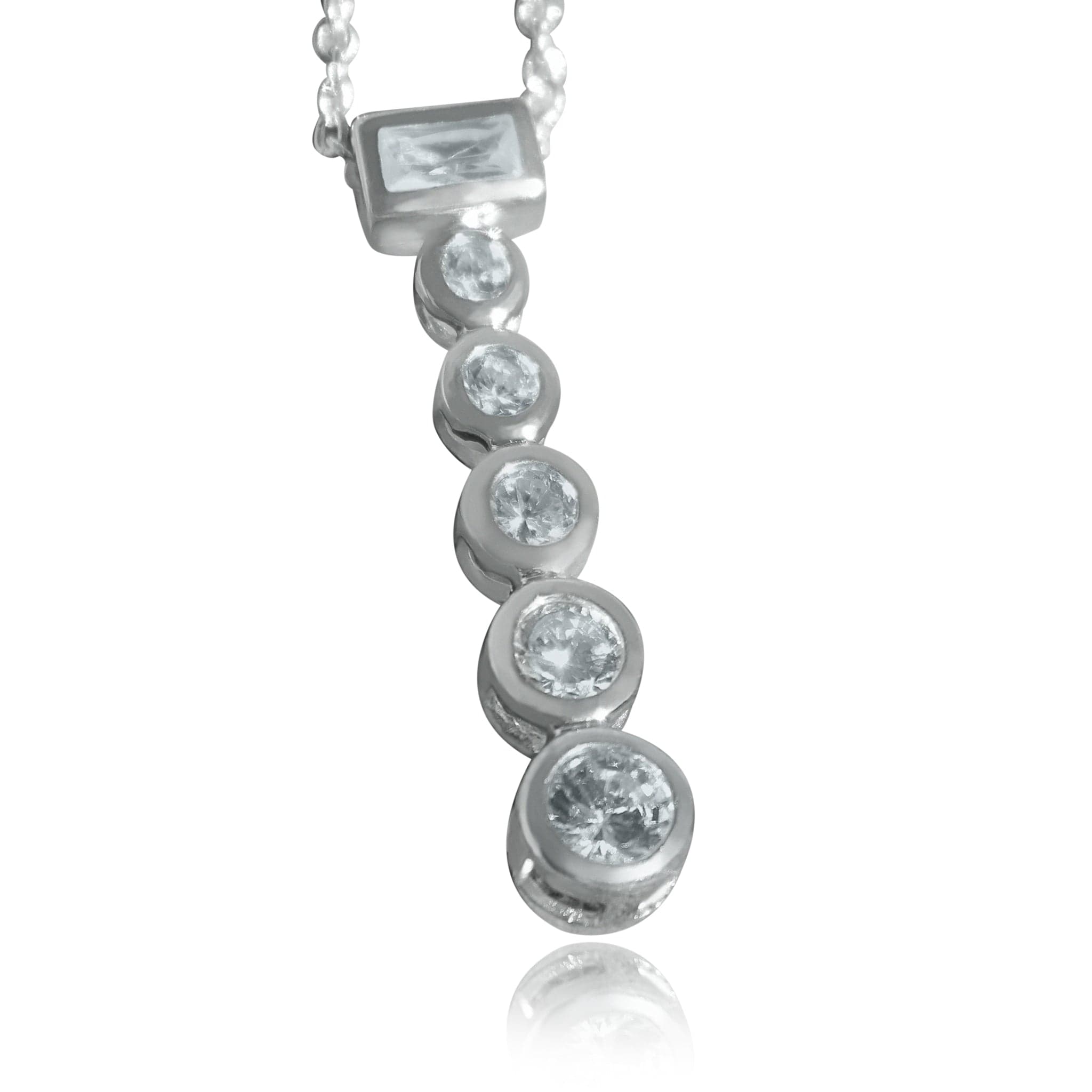Sterling Silver CZ Graduated Bezel Drop Pendant Necklace