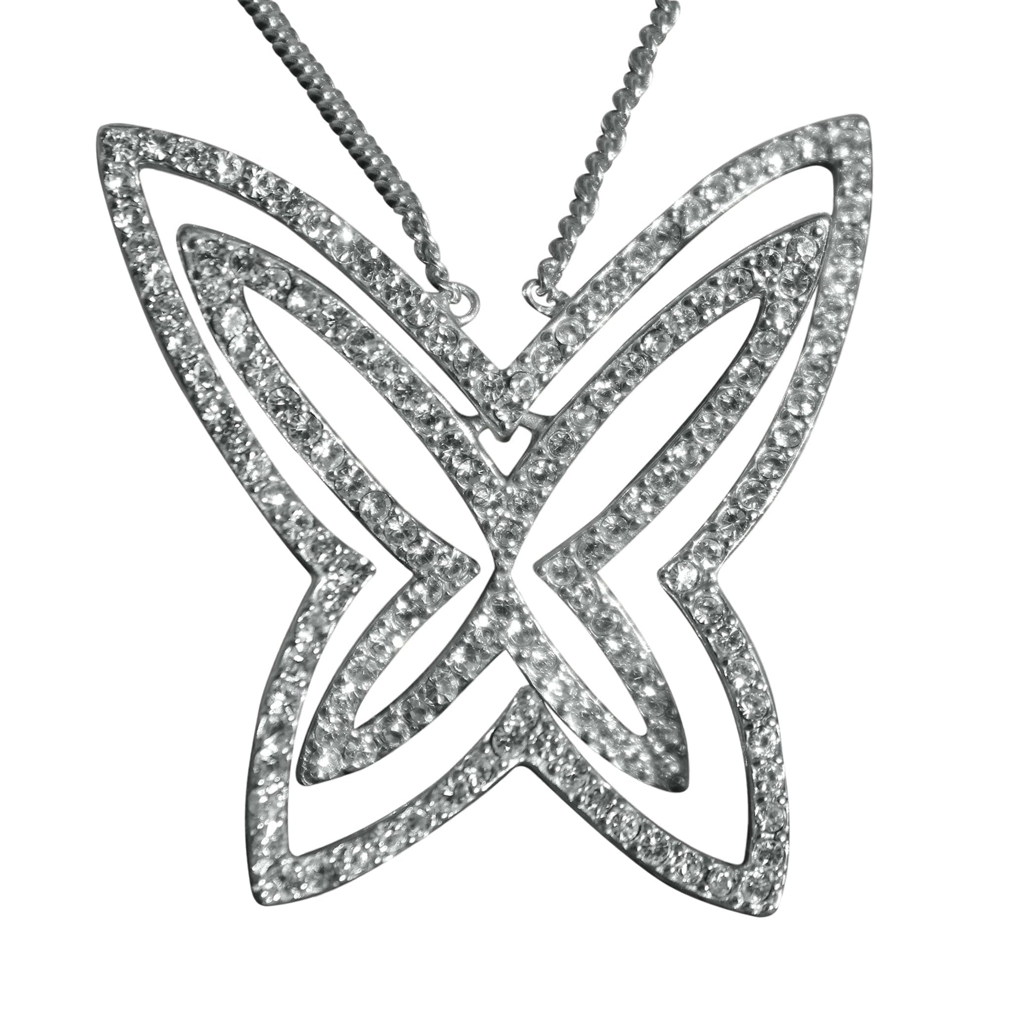 Sterling Silver CZ Butterfly Pave Pendant Necklace