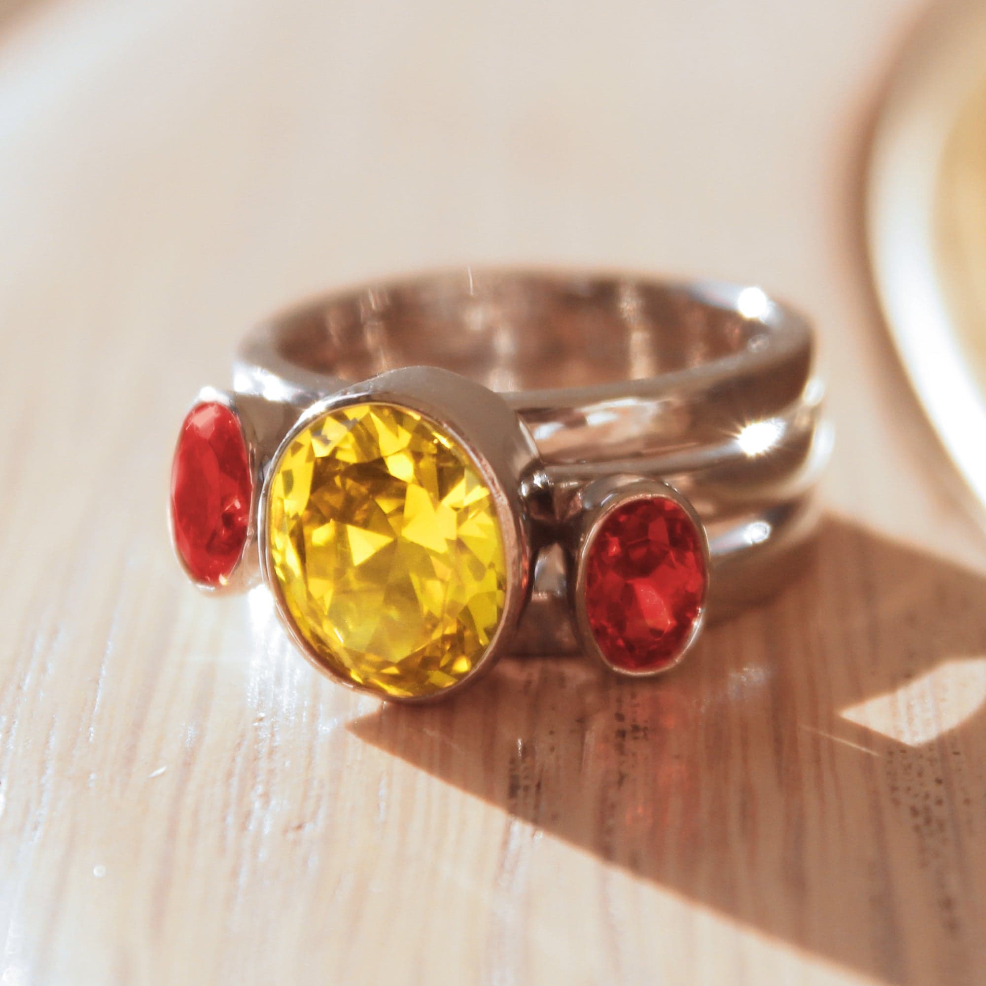Stainless Steel Red Yellow Oval Stack Ring