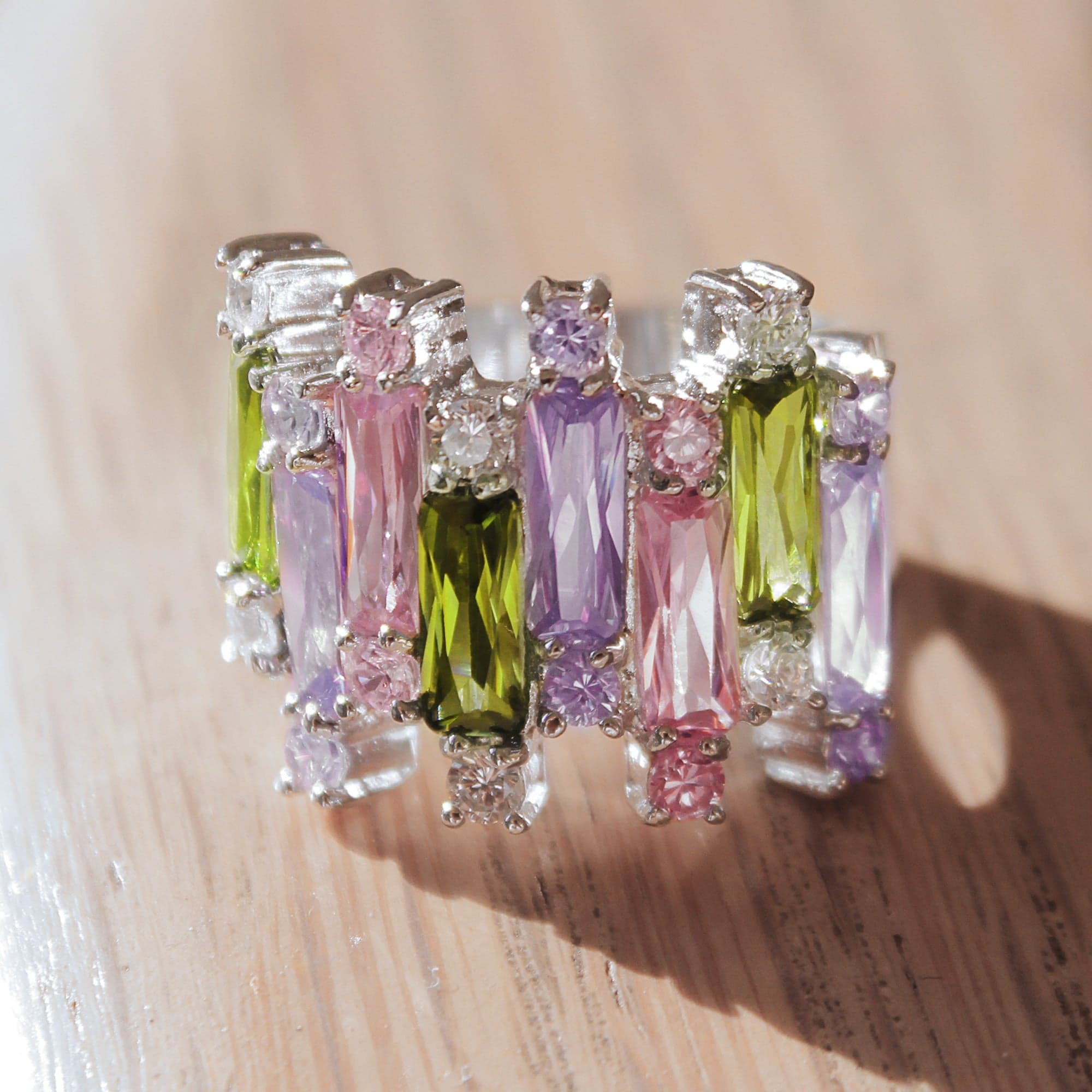 Sterling SilverMulti-Color Baguette Cluster Ring