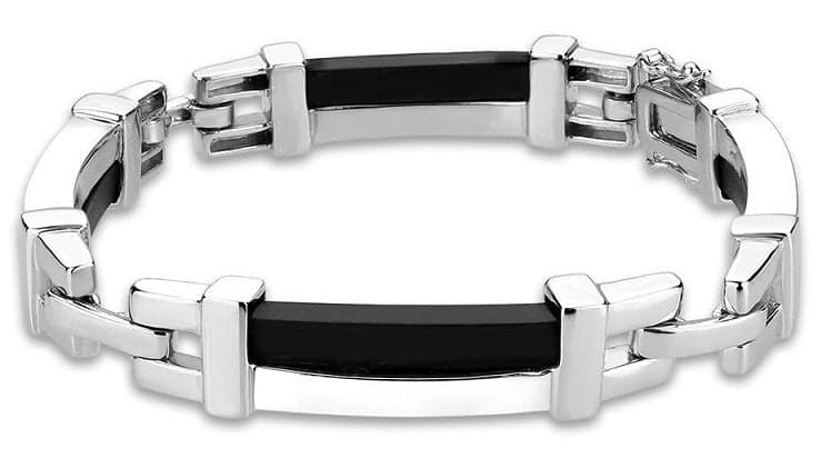 Sterling Silver Black Onyx Bar Link Bracelet