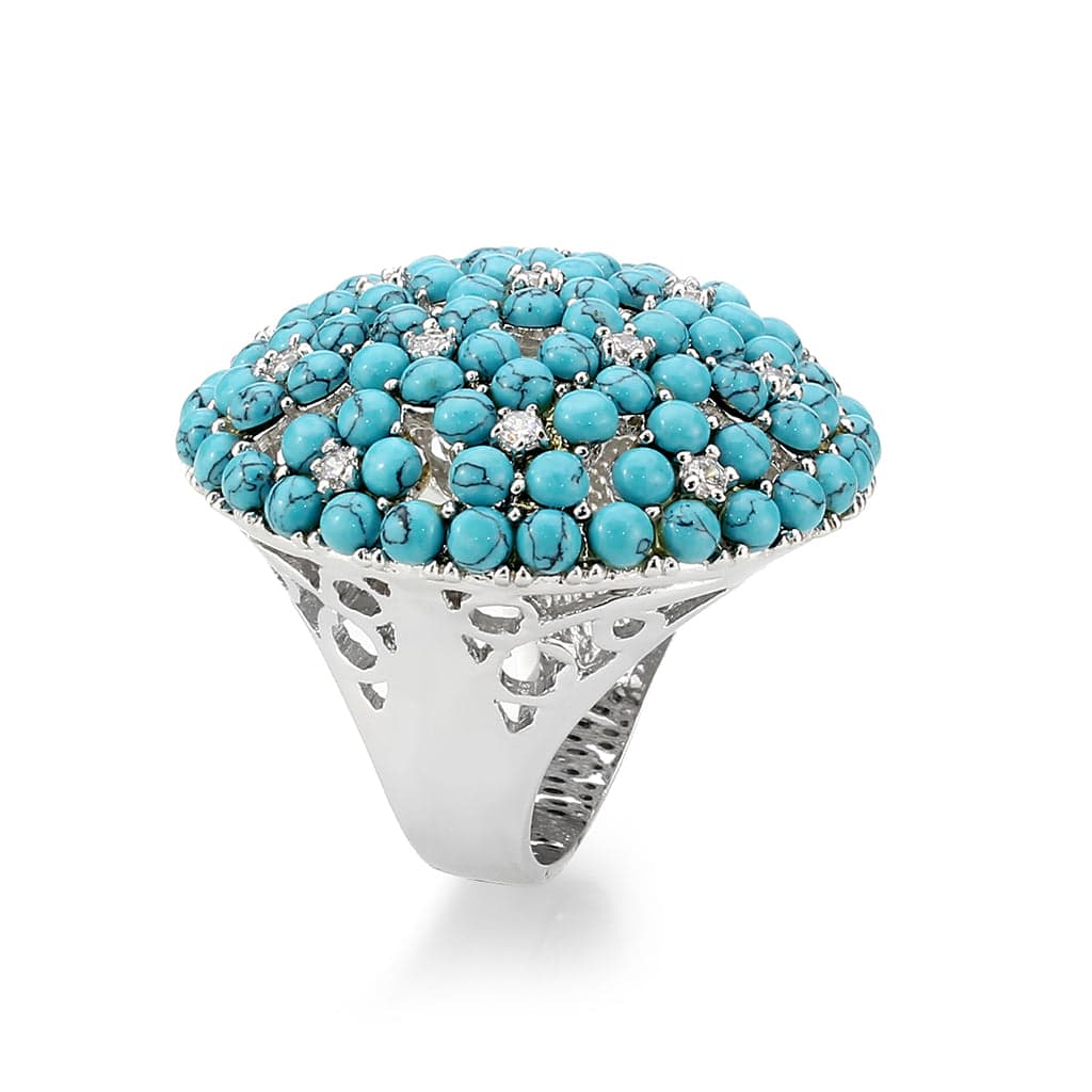 Brass Silver Turquoise Cabochon Dome Cocktail Ring