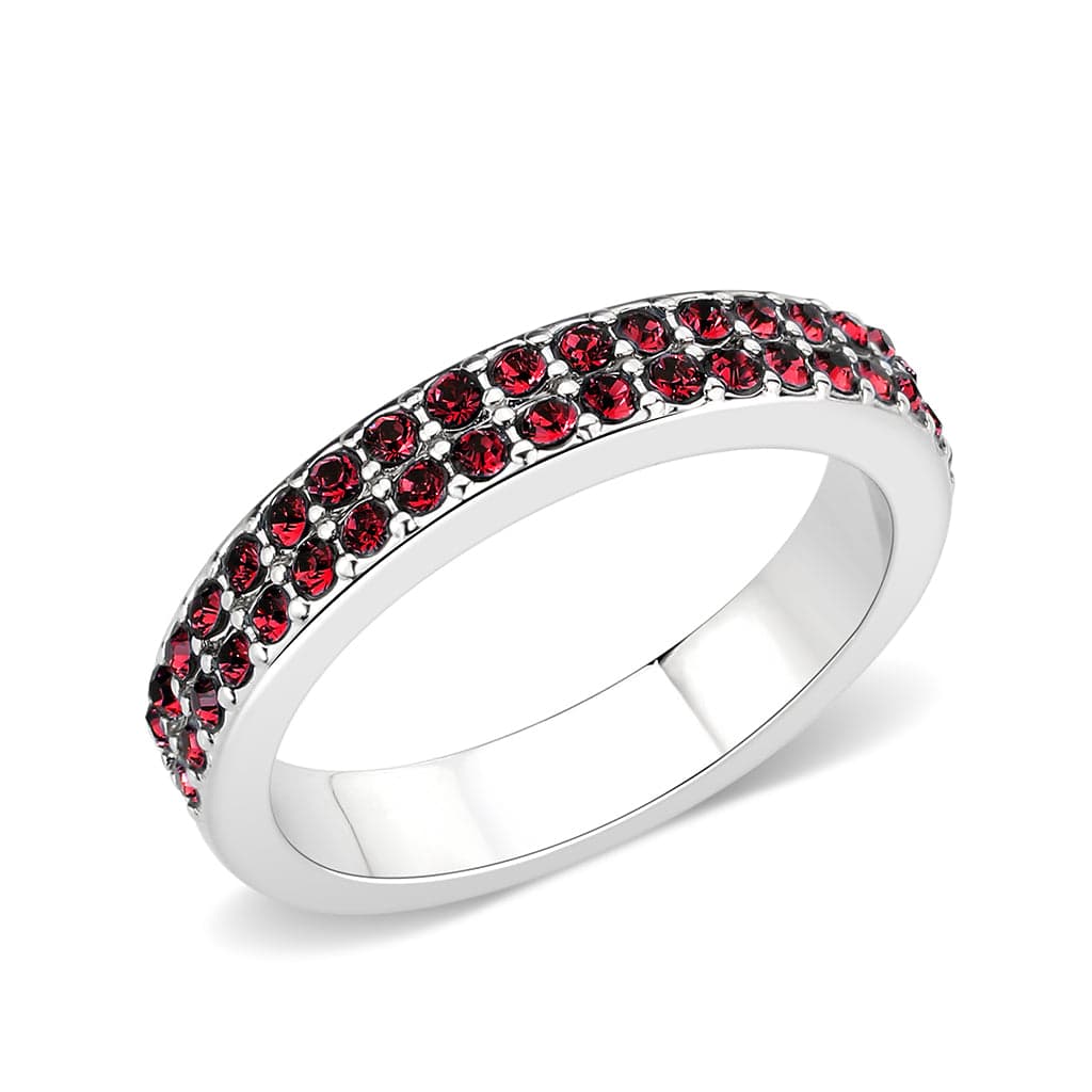 Brass Silver Red Garnet Crystal Pave Band Ring