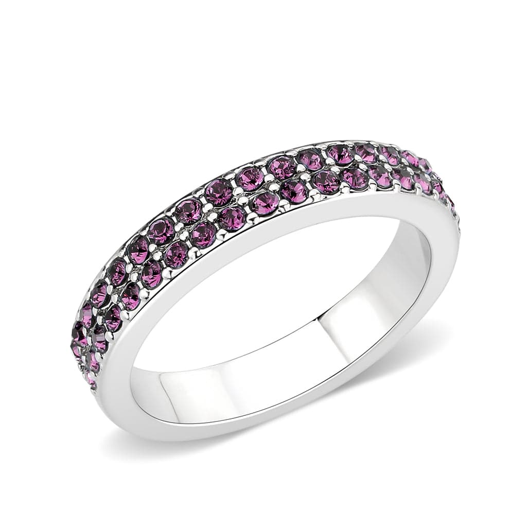 Brass Silver Amethyst Crystal Pave Band Ring
