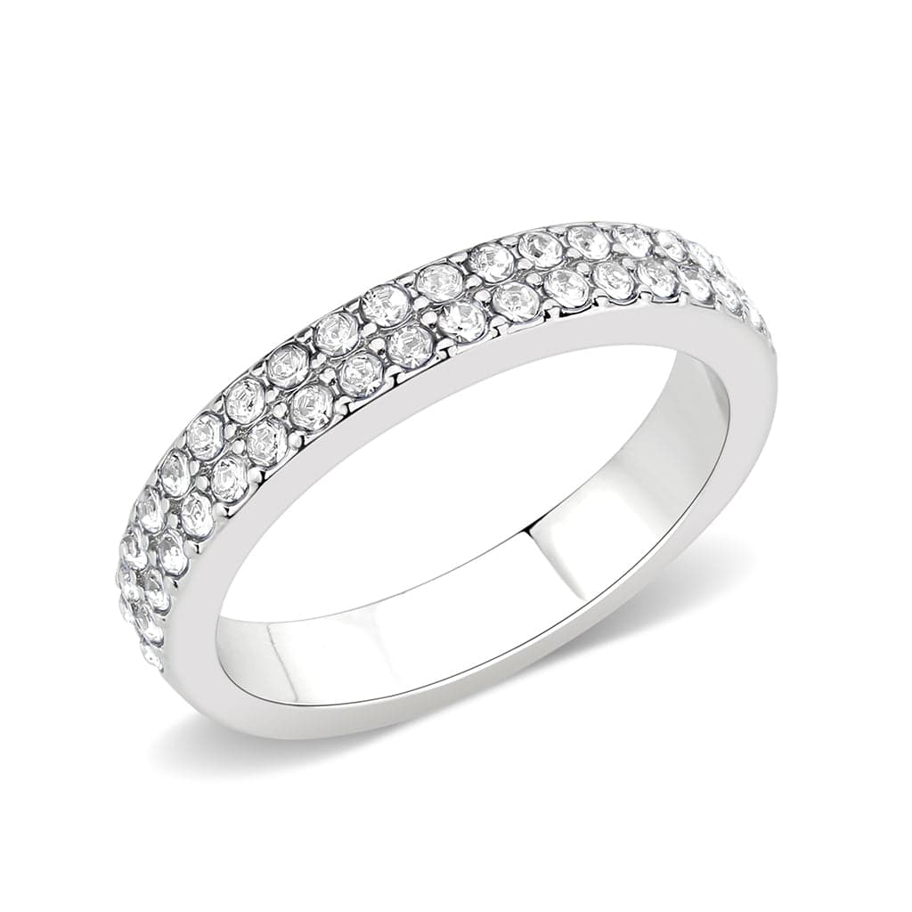 Brass Silver Clear Crystal Pave Band Ring | The Stainless Jewelry
