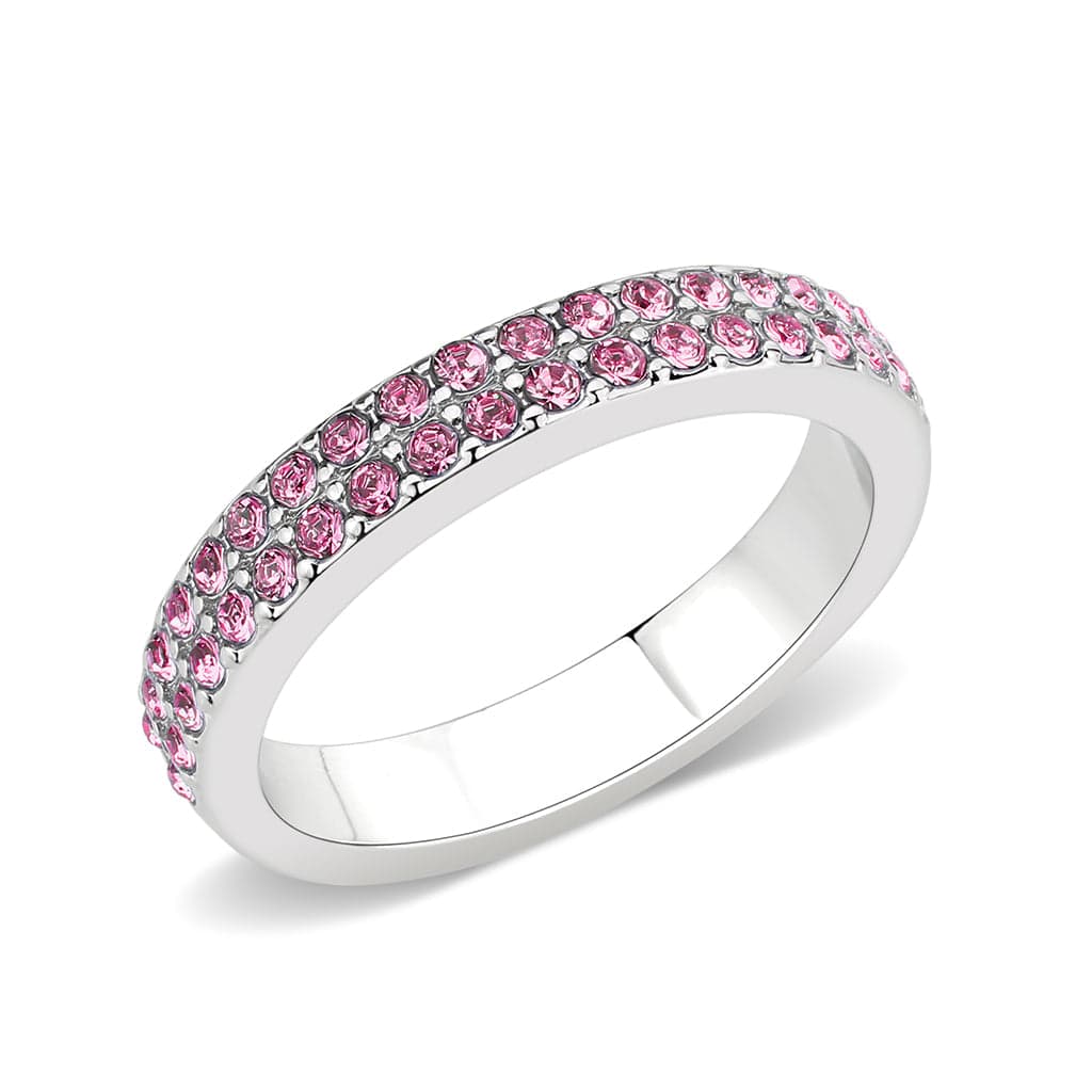 Brass Silver Pink Crystal Pave Band Ring | The Stainless Jewelry