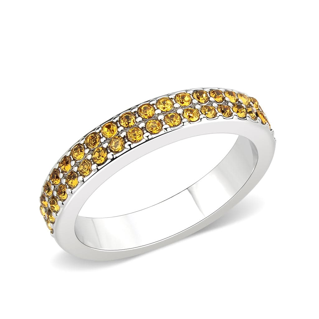 Brass Silver Amber Topaz Crystal Pave Band Ring
