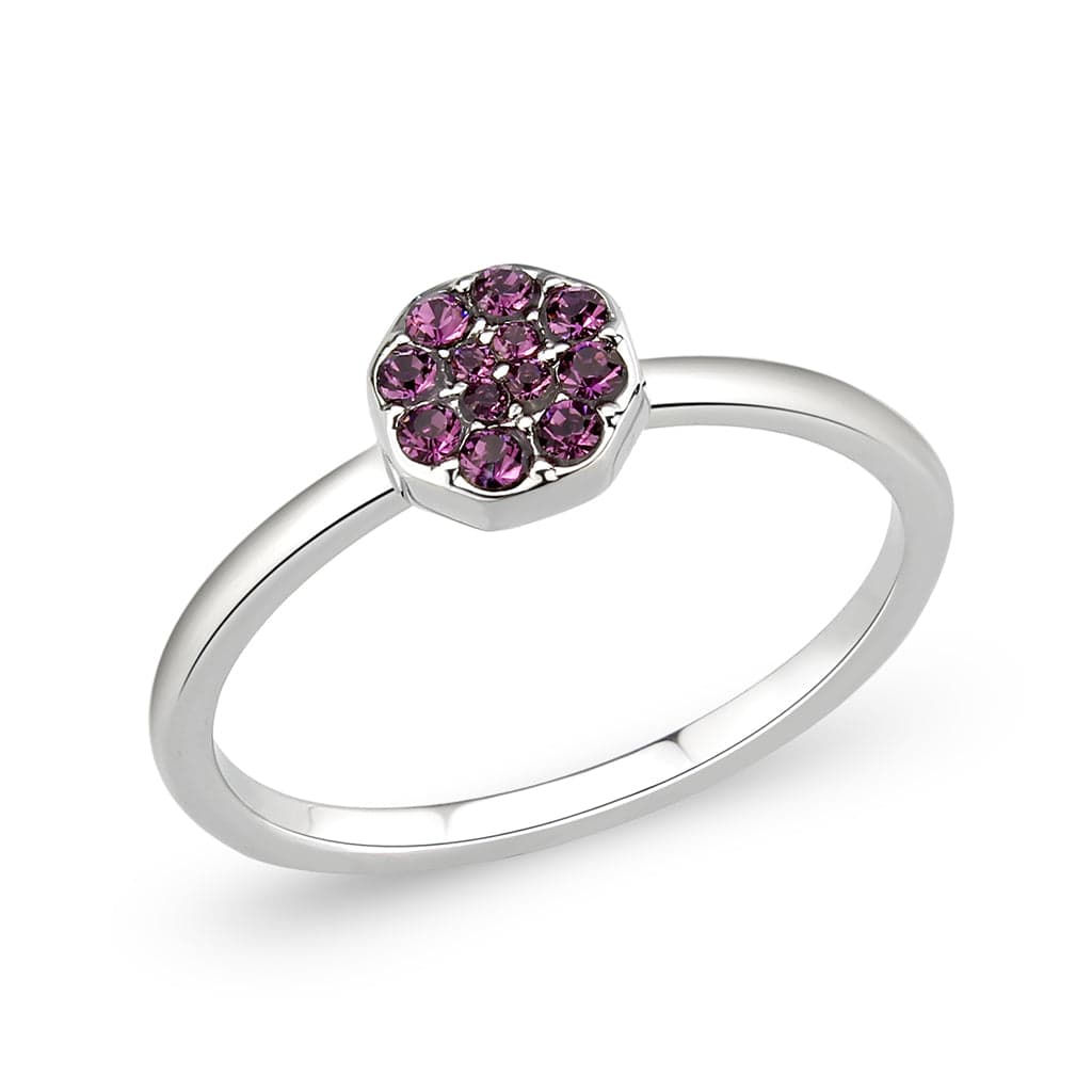 Brass Silver Pink Crystal Flower Cluster Ring
