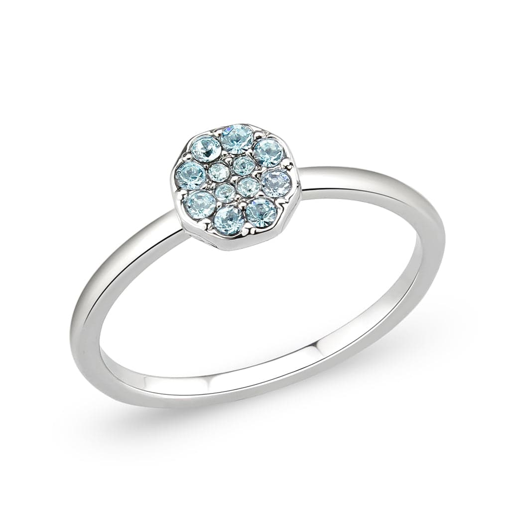 Brass Silver Aquamarine Crystal Flower Cluster Ring