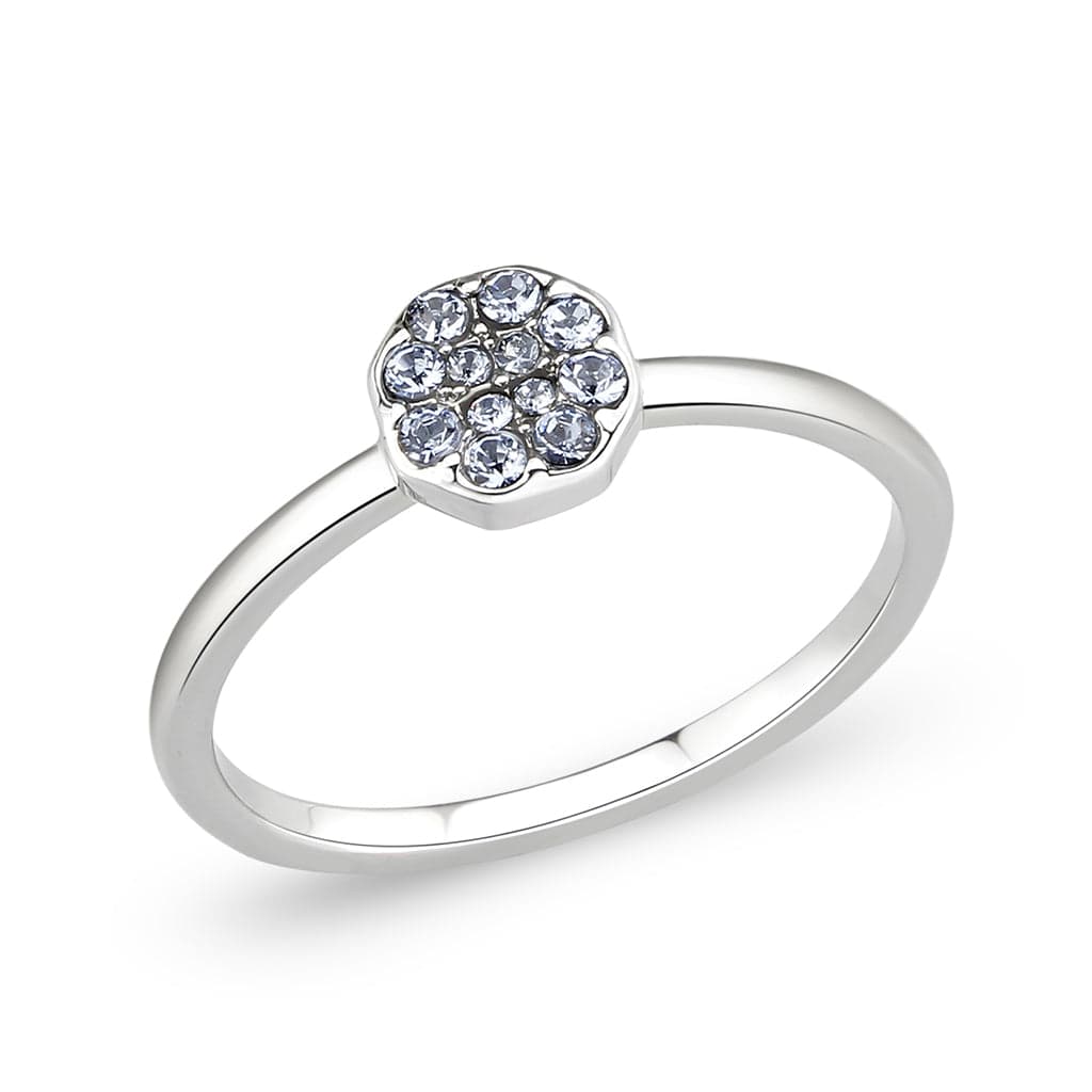 Brass Silver Light Sapphire Crystal Flower Cluster Ring