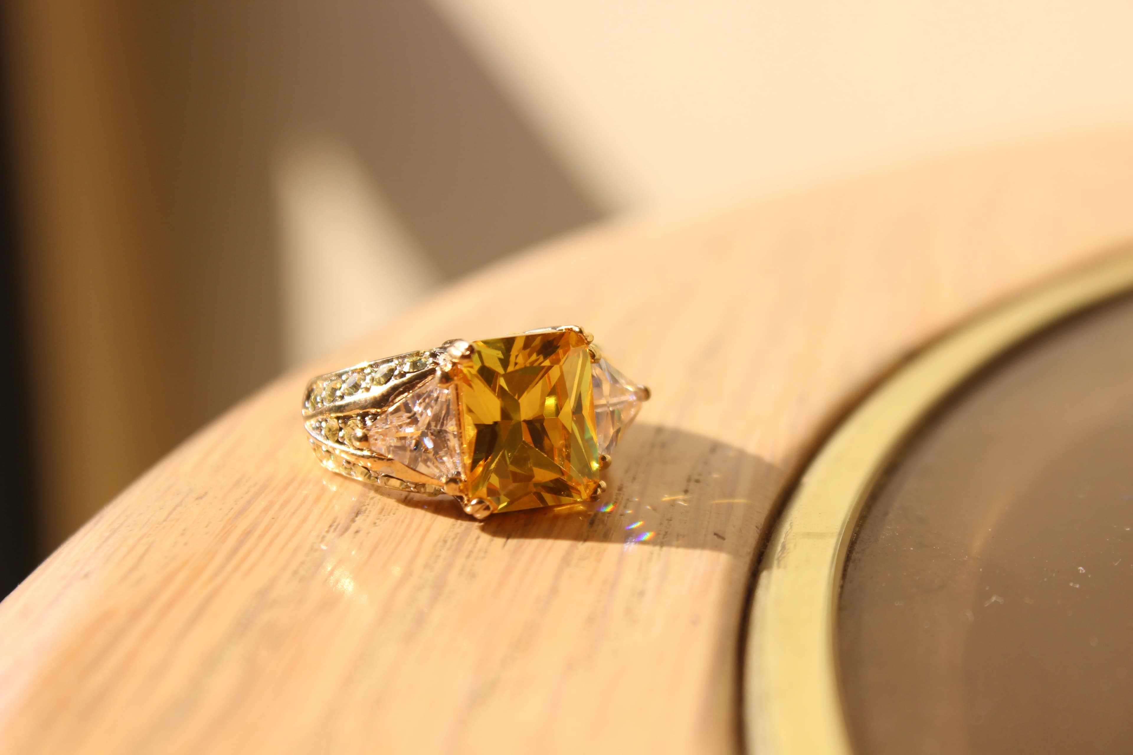 Sterling Silver Gold Yellow CZ Princess Solitaire Cocktail Ring