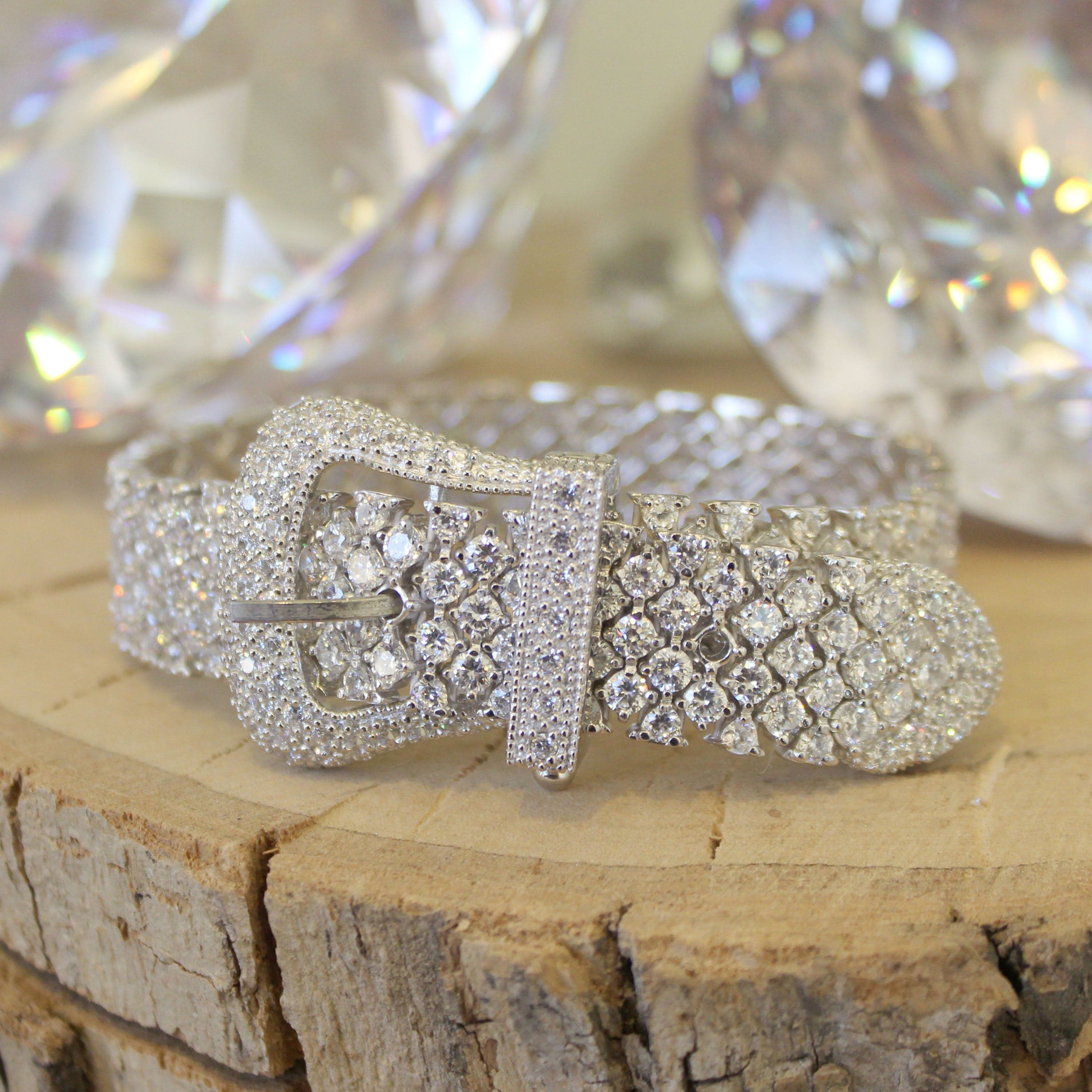Sterling Silver CZ Pave Bow Ribbon Bangle Bracelet