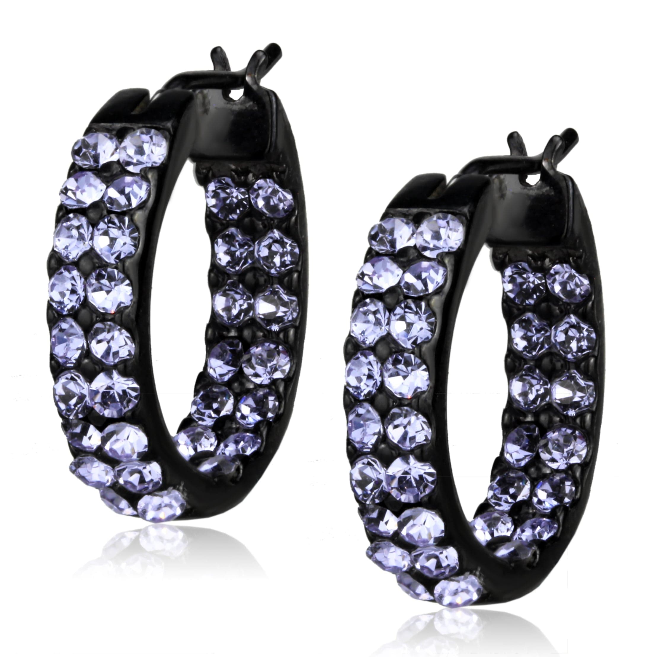 Stainless Steel Black IP Lavender Crystal Pave Huggie Earrings