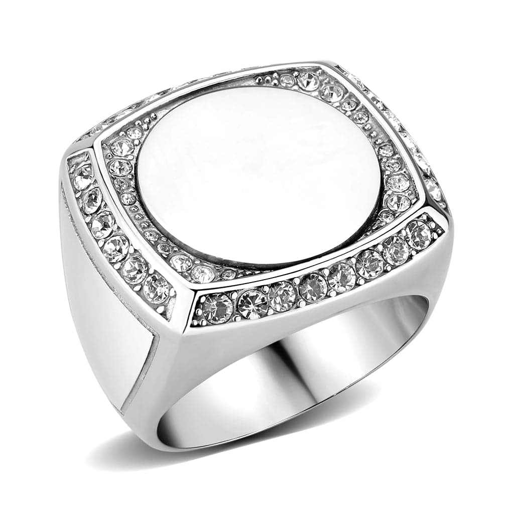 Stainless Steel CZ Oval Cabochon Mens Signet Ring
