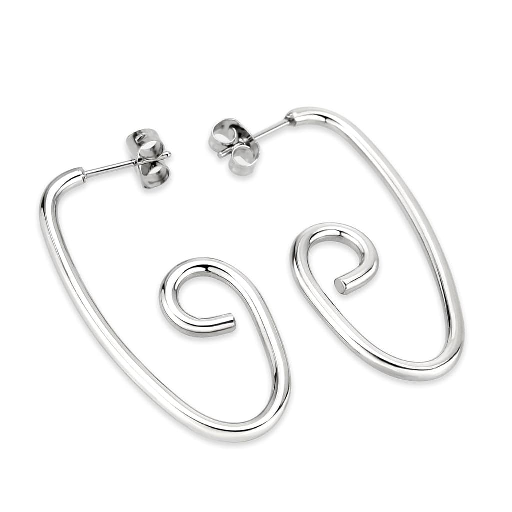 Stainless Steel Silver Polished Spiral Swirl Open Hoop Earrings