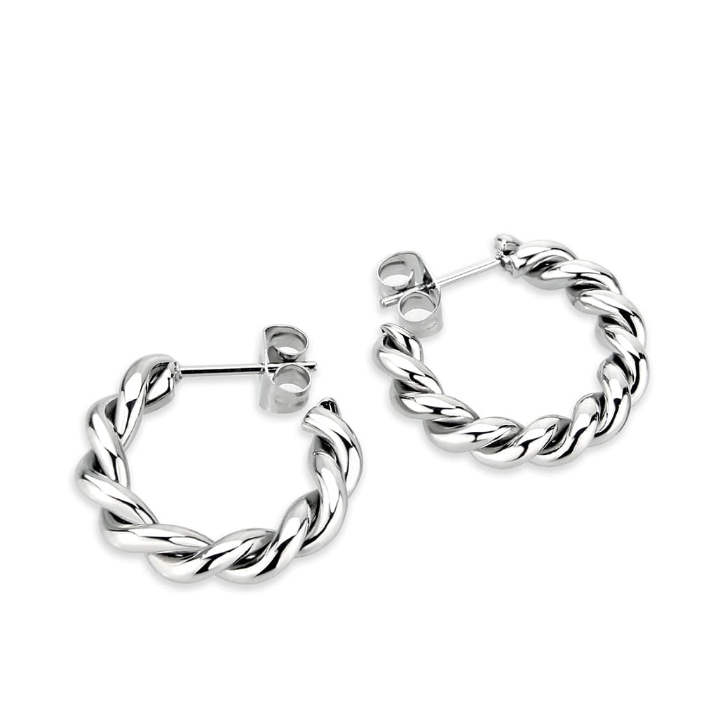 Stainless Steel Silver Polished Twisted Rope Hoop Earrings