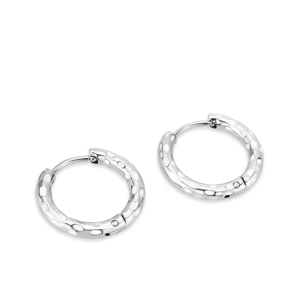 Sterling Silver Polished Hammered Circle Huggie Hoop Earrings