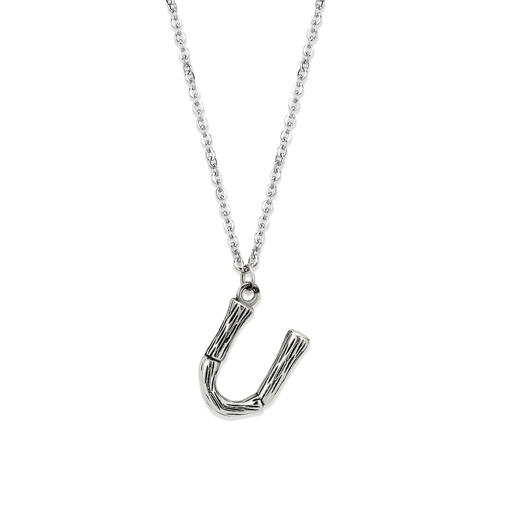 Stainless Steel Silver Bamboo Letter U Pendant Chain Pendant