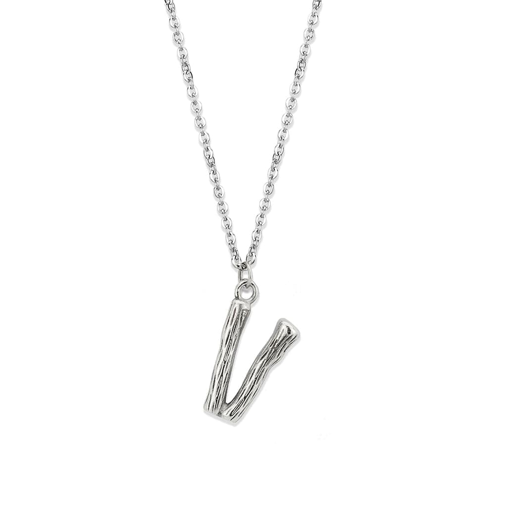 Stainless Steel Silver Bamboo Letter V Pendant Chain Pendant