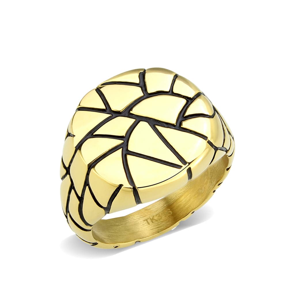 Stainless Steel Gold IP Basketball Textured Dome Novelty Ring