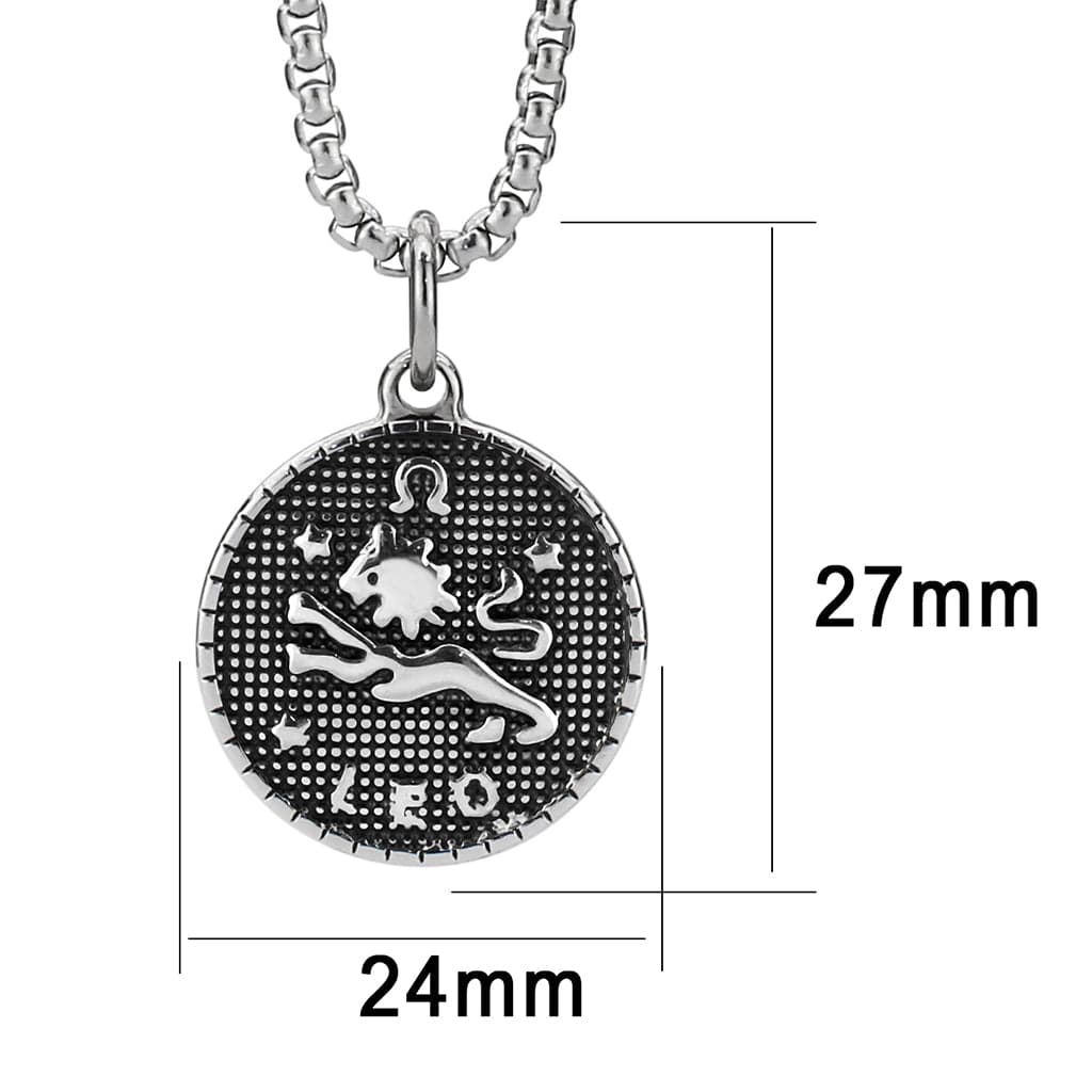 Stainless Steel Silver Leo Zodiac Coin Pendant Chain Pendant