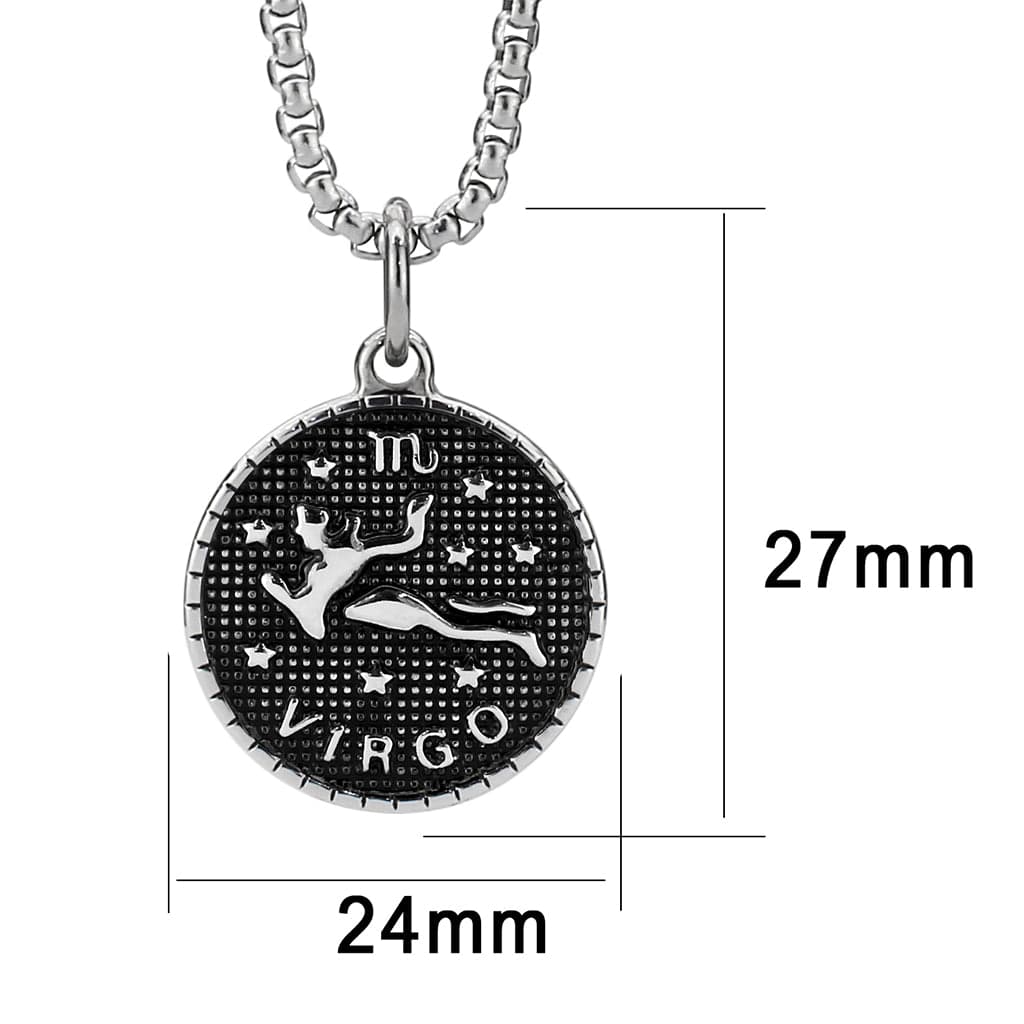 Stainless Steel Silver Virgo Zodiac Coin Pendant Chain Pendant