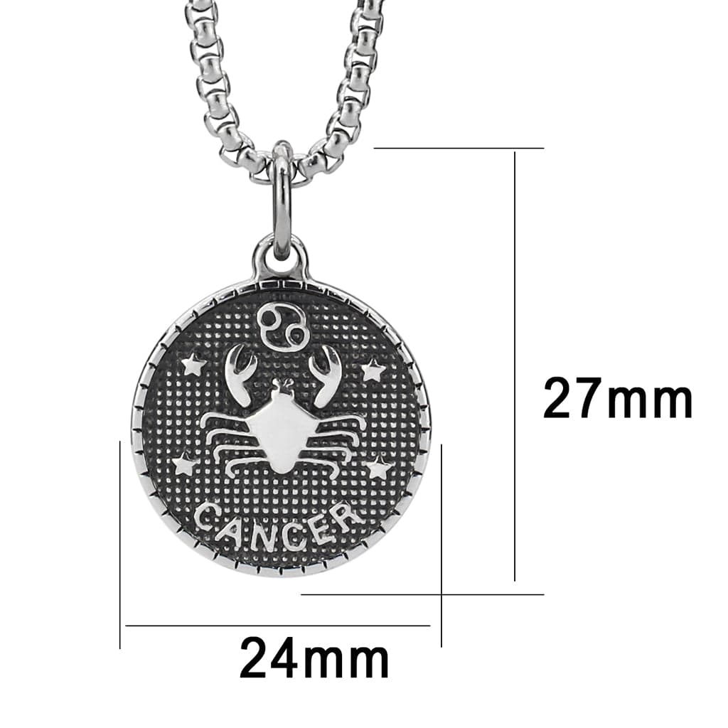 Stainless Steel Silver Cancer Zodiac Coin Pendant Chain Pendant