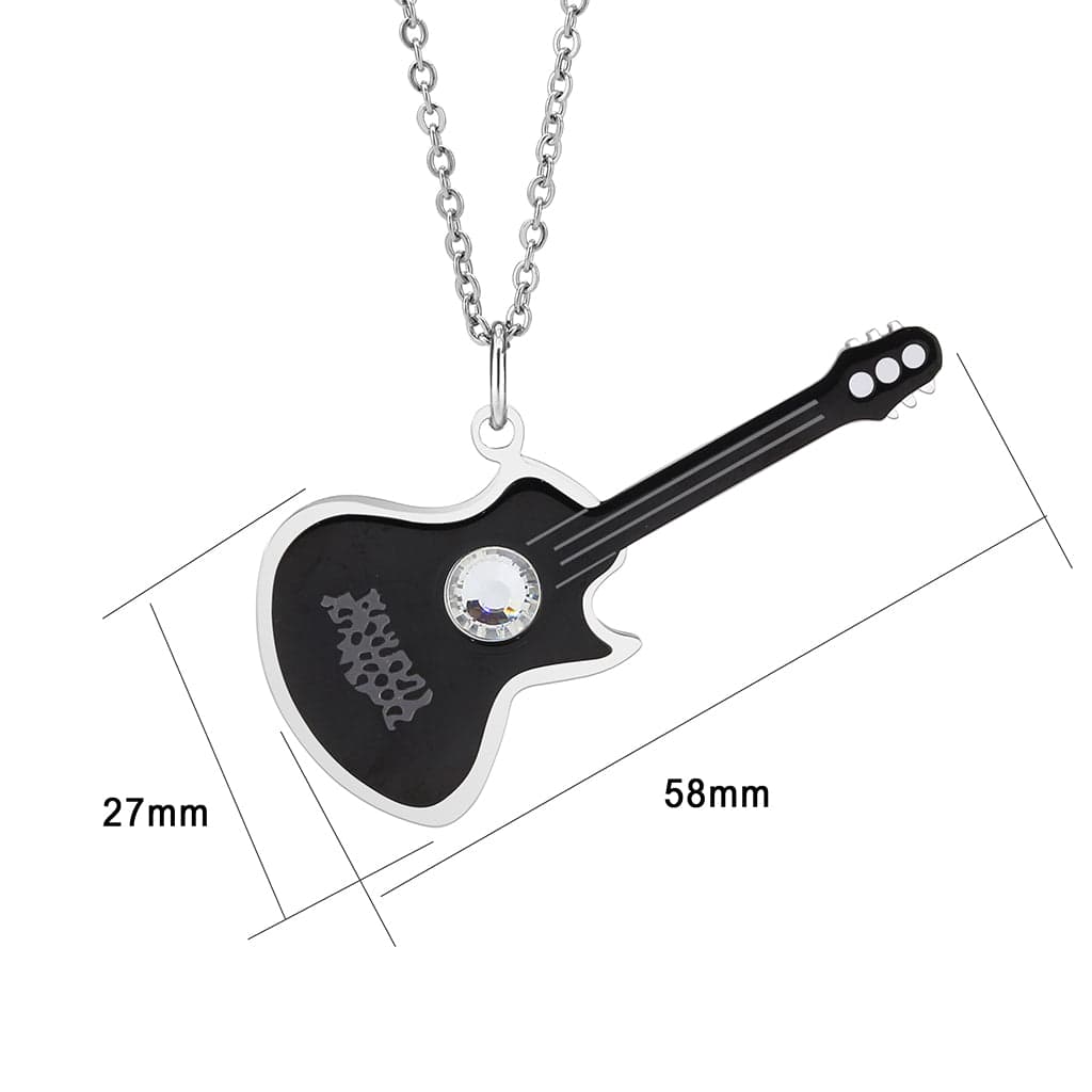 Stainless Steel Black Enamel Guitar CZ Novelty Pendant Pendant