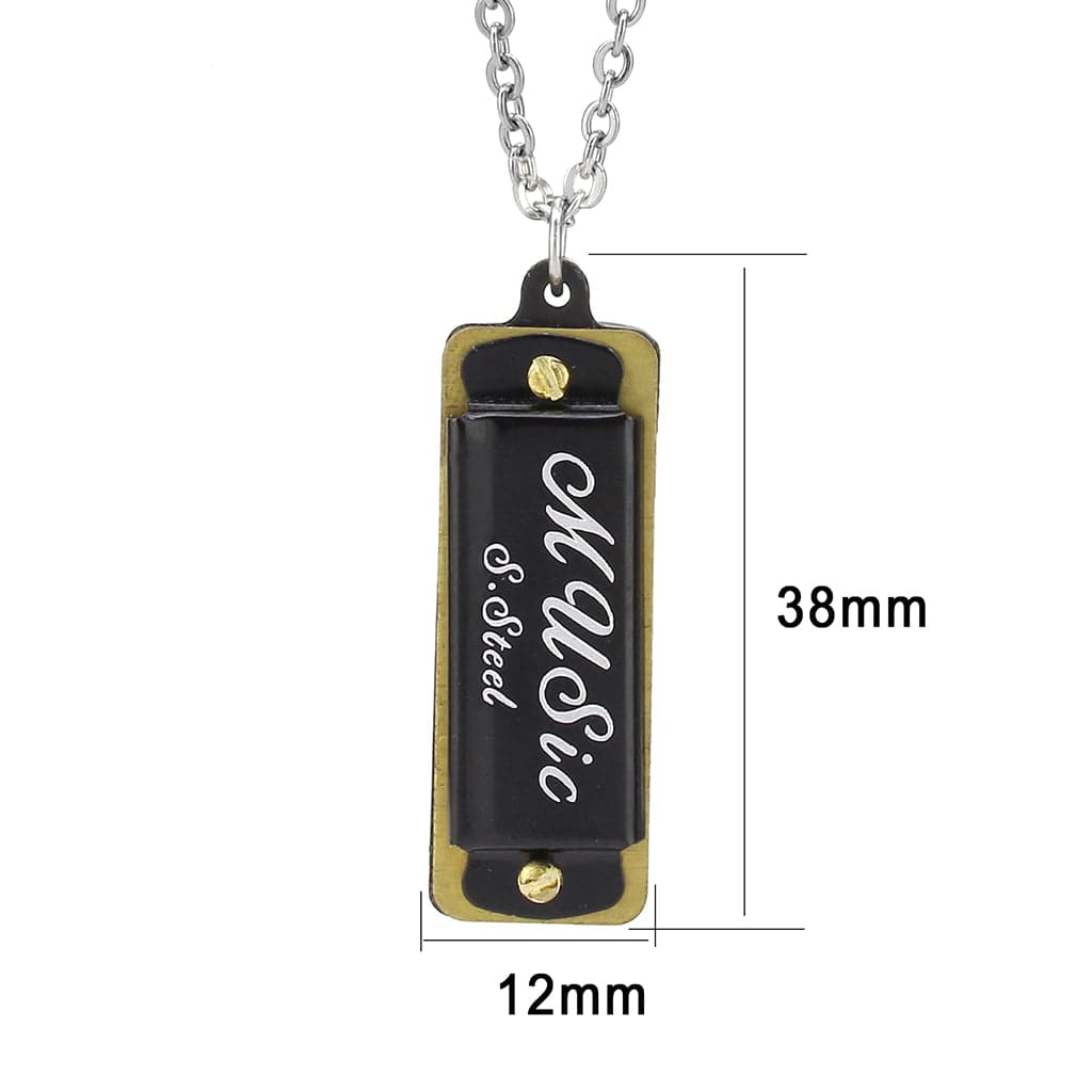 Stainless Steel Gold IP Music Harmonica Novelty Pendant Pendant