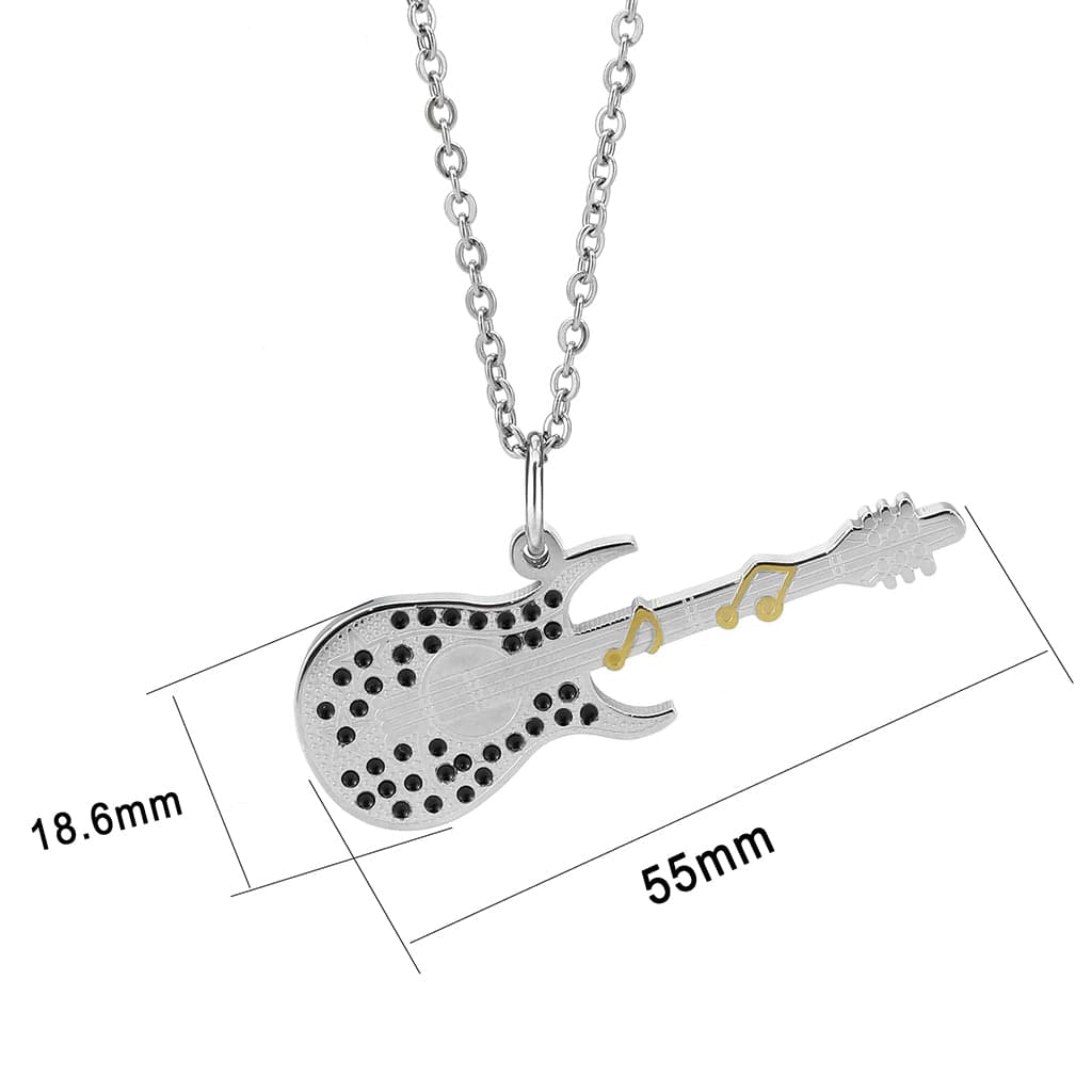 Stainless Steel Silver Two Tone Guitar CZ Novelty Pendant Pendant
