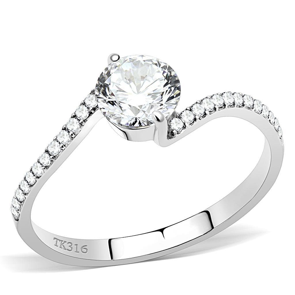 Stainless Steel CZ Round Pave Thin Band Solitaire Ring