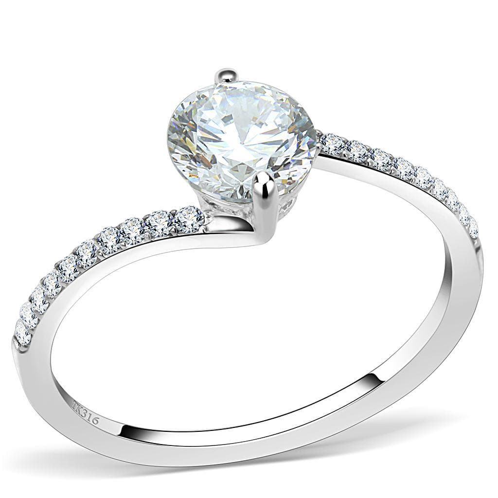 Stainless Steel CZ Round Prong Pave Thin Solitaire Ring