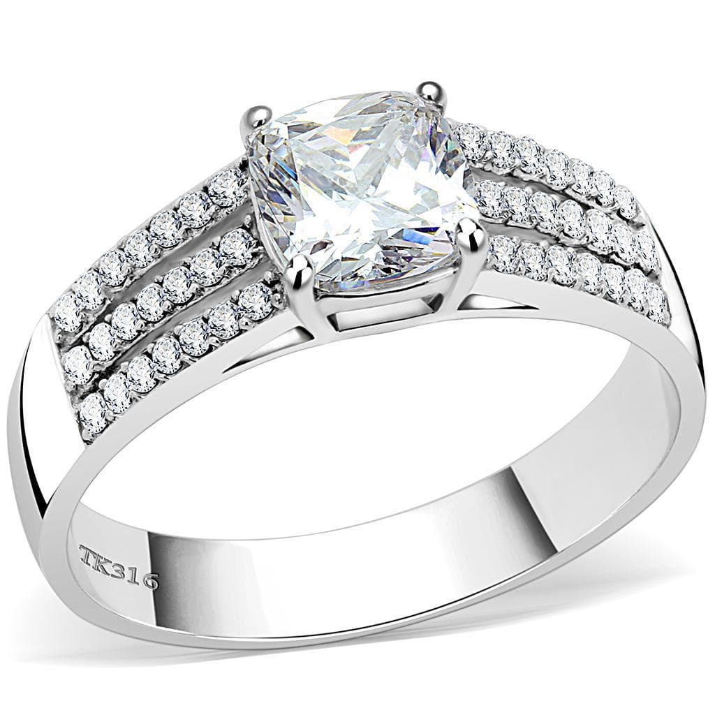 Stainless Steel CZ Princess Cut Split Shank Pave Ring