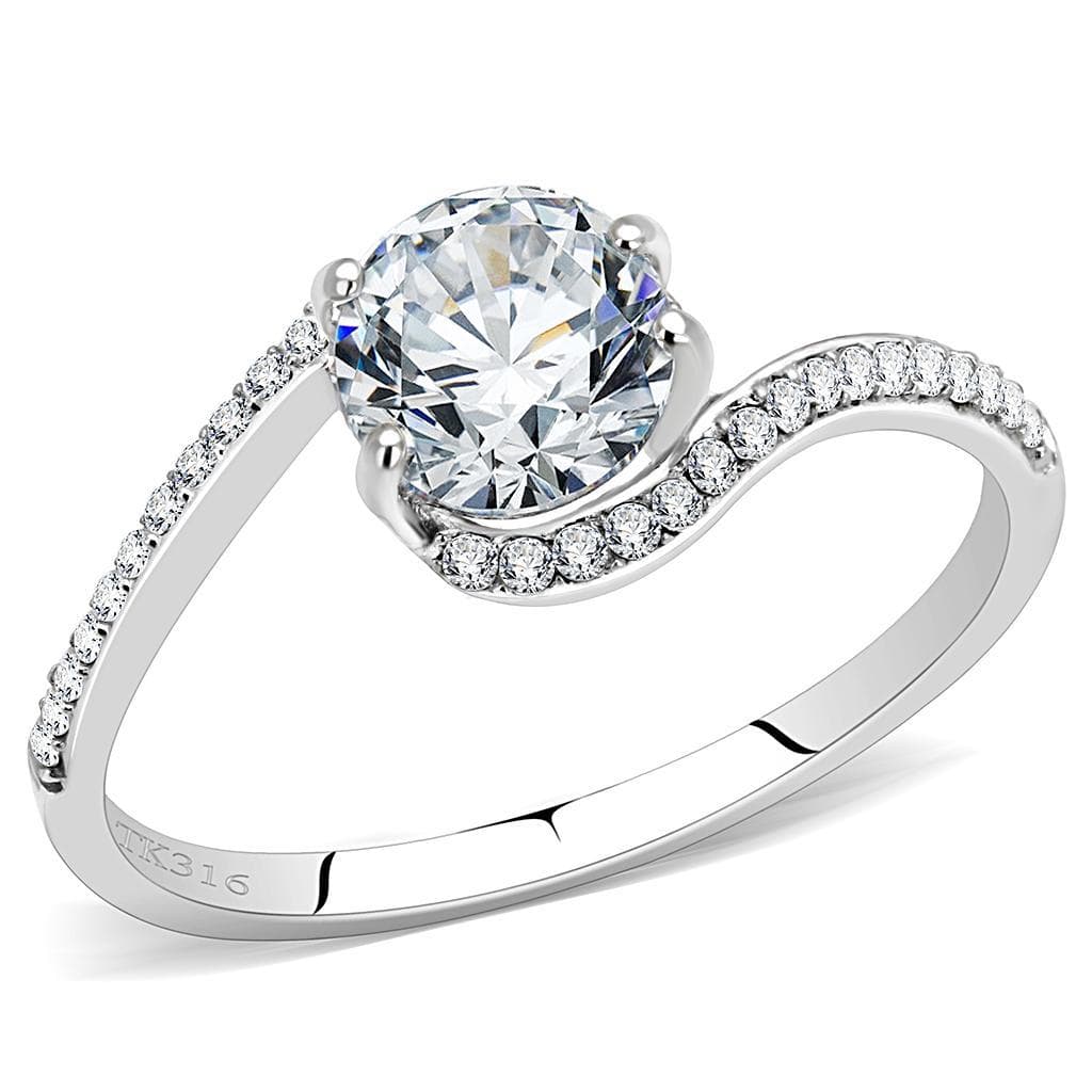 Stainless Steel CZ Round Pave Swirl Bypass Halo Ring