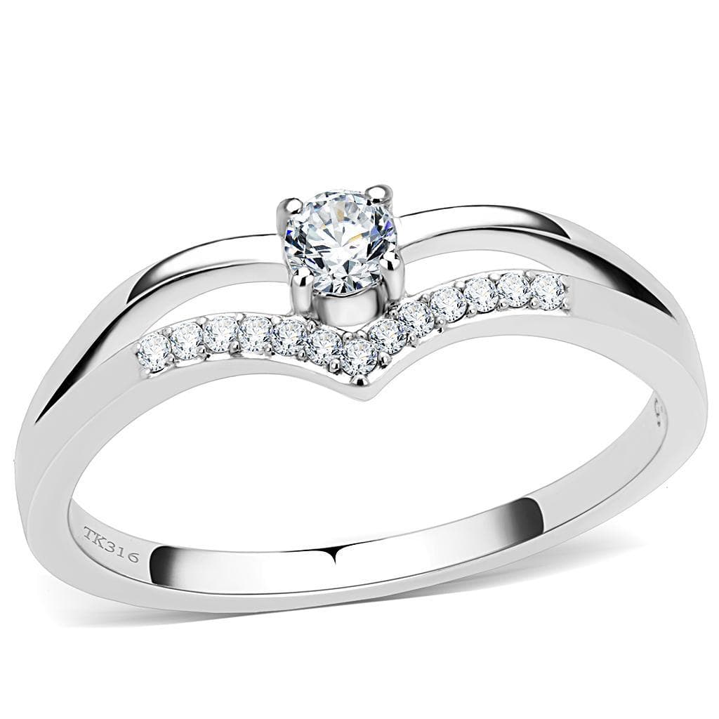 Stainless Steel CZ Round Pave Chevron Bypass Ring
