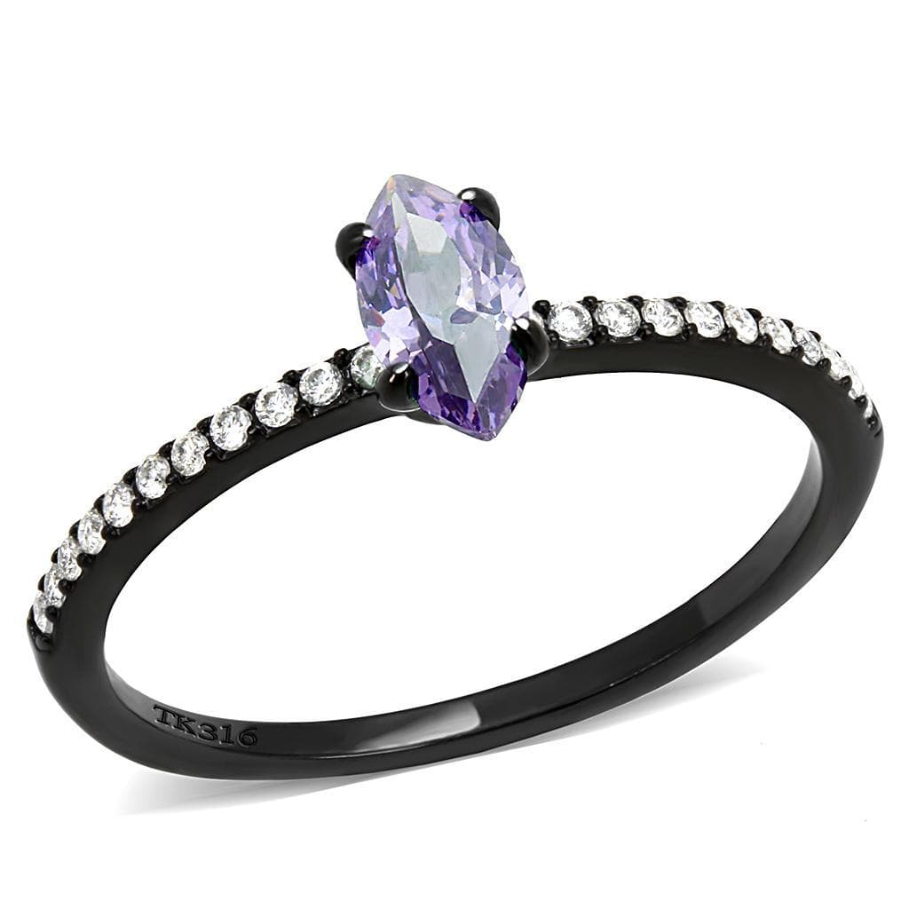 Stainless Steel Black IP Lavender CZ Marquise Pave Ring