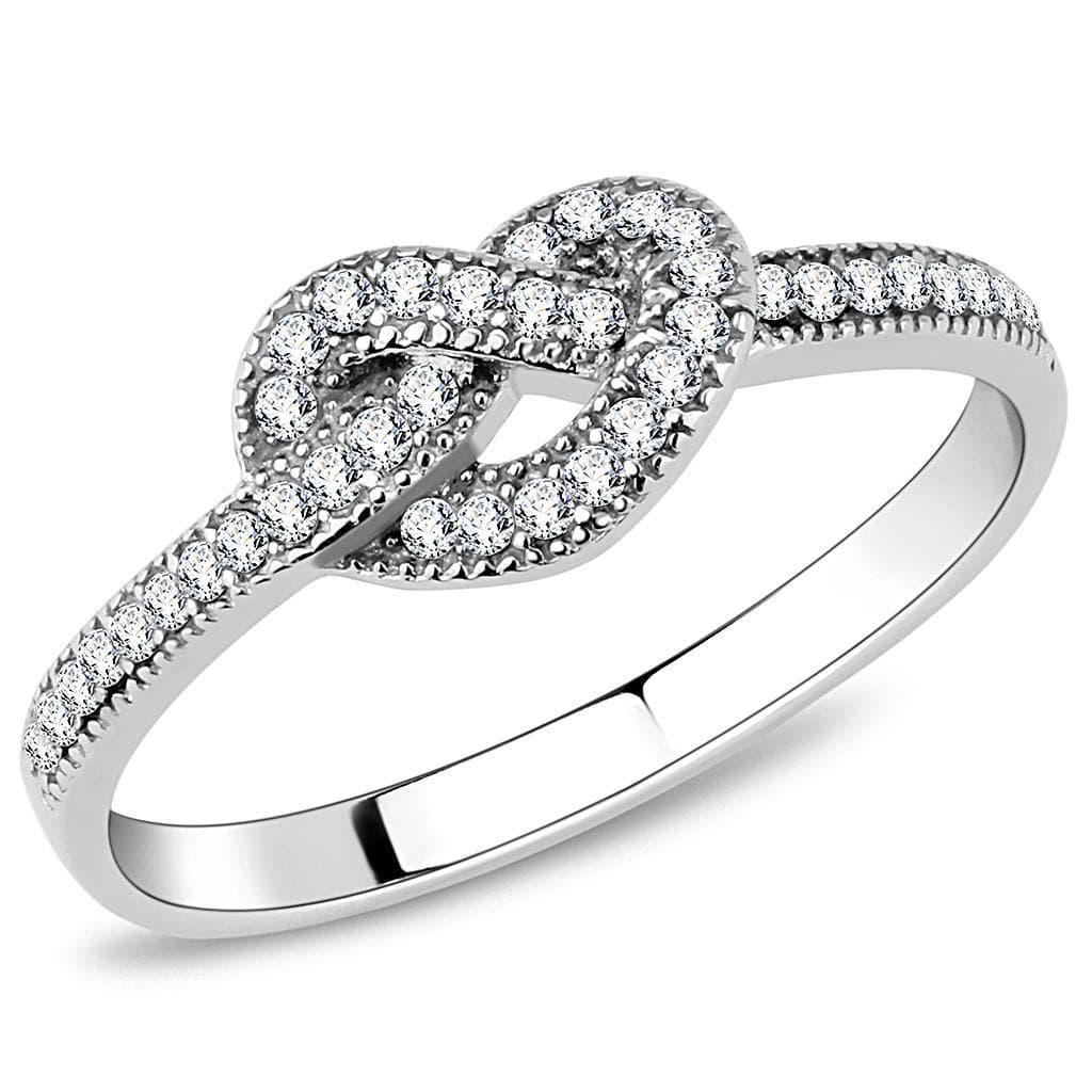 Stainless Steel CZ Pave Love Knot Thin Ring