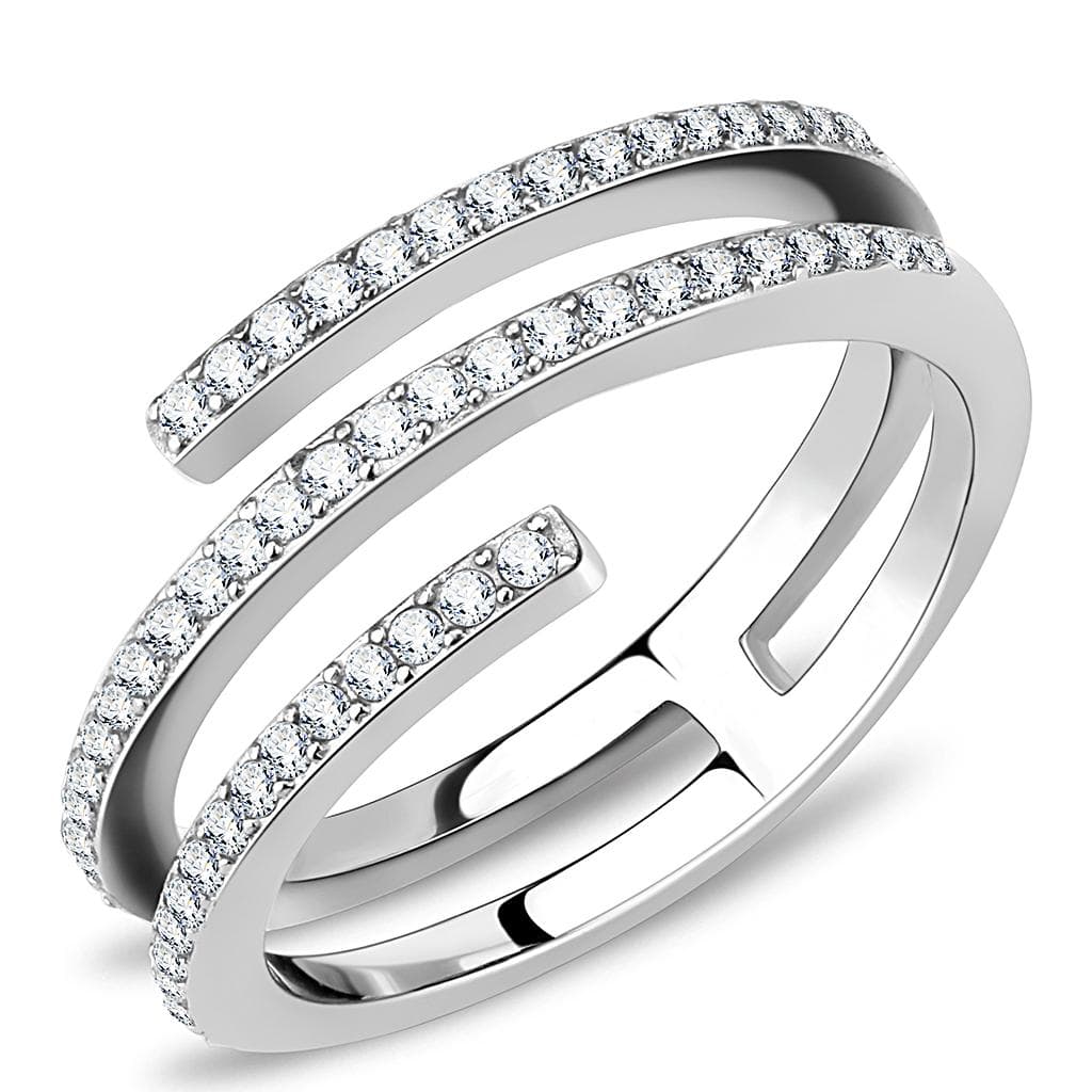 Stainless Steel CZ Pave Double Row Open Band Ring