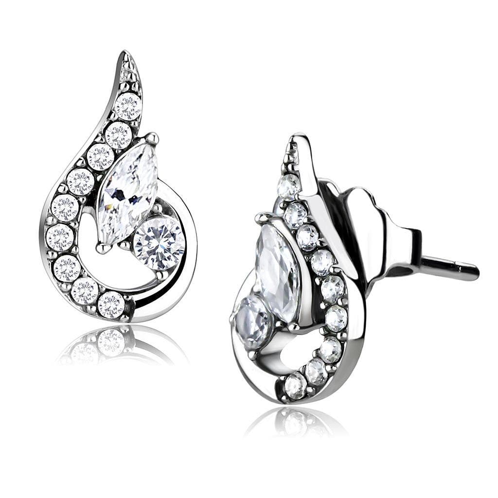 Stainless Steel CZ Pave Paisley Teardrop Stud Earrings